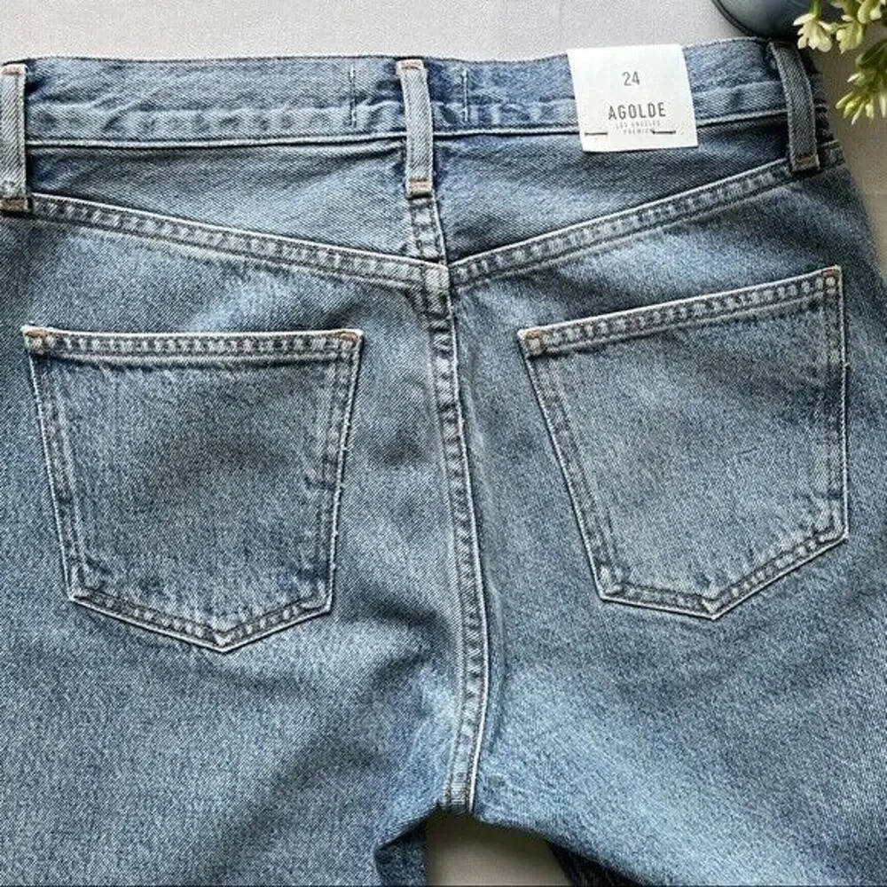 Agolde Carrie Long Shorts Sz 24 High Rise Slim Fit Knee Length Denim in Forfeit